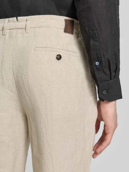 Spodnie z lnu o kroju regular fit z francuskimi wpuszczanymi G1920