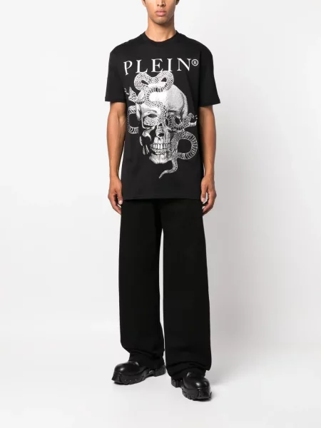 Raštuotas gyvatės rašto marškinėliai Philipp Plein juoda