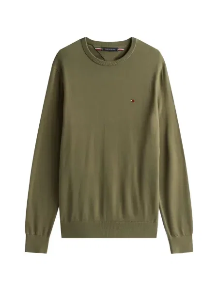 Pulover Tommy Hilfiger cu broderie cu decolteu rotund verde