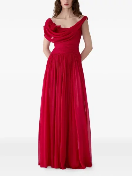 Φλοράλ φόρεμα Carolina Herrera από σιφόν ντραπέ ροζ