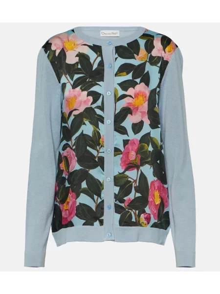 Cardigan Oscar De La Renta de mătase cu imagine