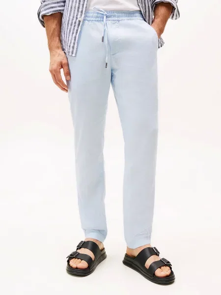Штани повсякденні Tommy Hilfiger льон/поліестер блакитний