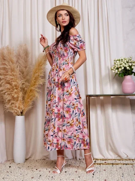 Rochie midi Resti cu model floral până la genunchi de costum albastru