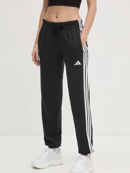 Lniane spodnie Adidas w paski czarne