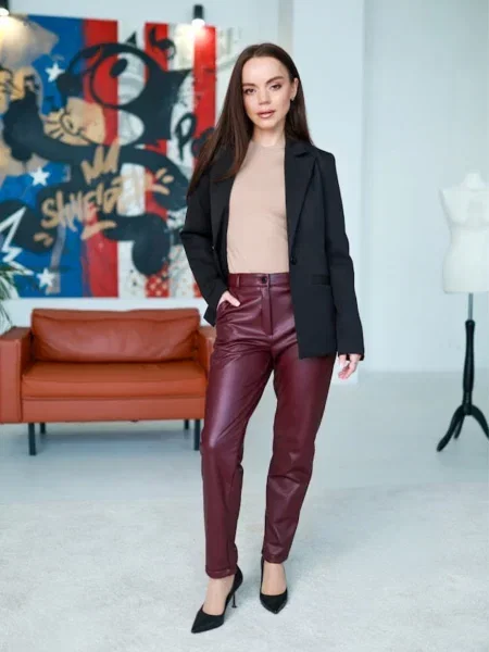 Повсякденні штани LadyLike штучна шкіра бордовий