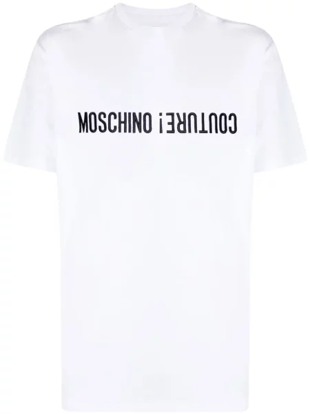 Tricou Moschino cu broderie alb