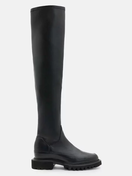 Кожени ботуши AllSaints Leona Boot с равна подметка черно