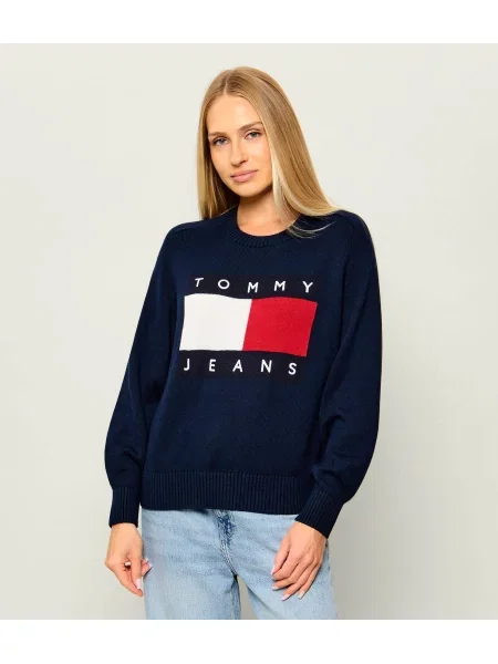 Tommy Jeans Pulover | Relaxed fit cu adaos de lână alb