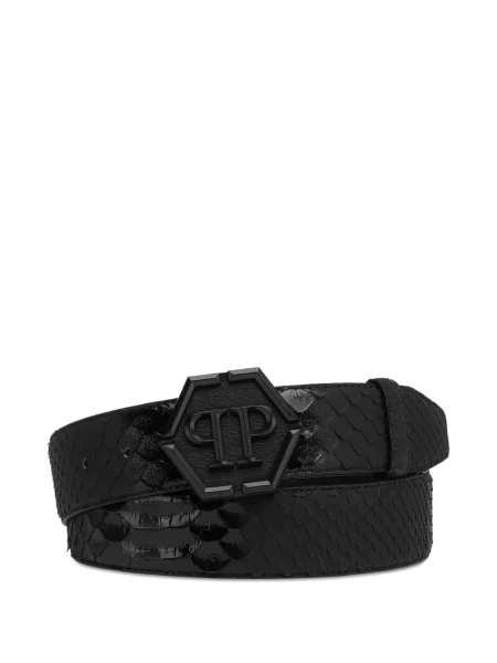 Curea Philipp Plein din piele cu cataramă cu autograf negru
