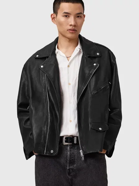 Кожено яке AllSaints BRADFORD преходен модел черно