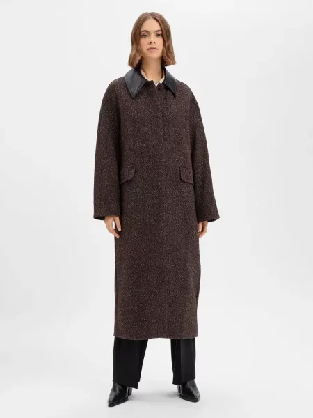 EDITED Płaszcz z wełną Kobiety Wełna brązowy|czarny wzorzysty 34 czarny