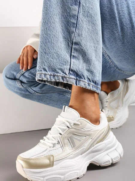 Sneakers cu Plasă și Inserții din Piele Ecologică pe Talpă Groasă Anirele aurii
