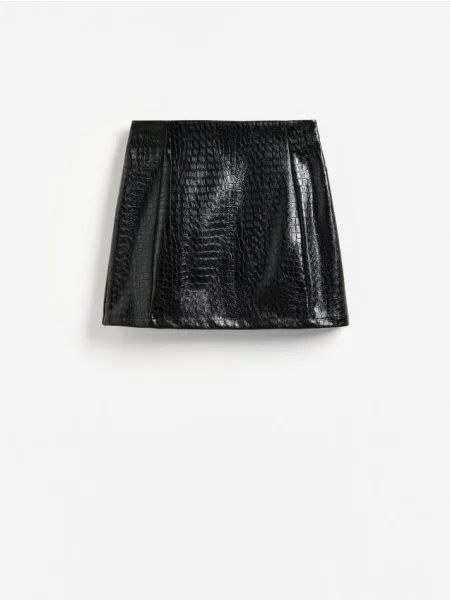Reserved Fustă mini din imitație de piele negru