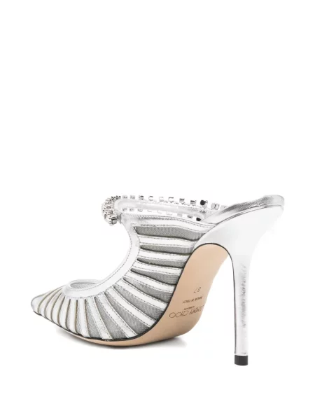 Papuci tip mules Jimmy Choo de cristal argintiu