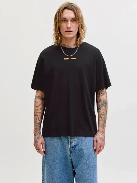 JACK & JONES Majica JJCITY pastelno modra / oranžna / črna bela