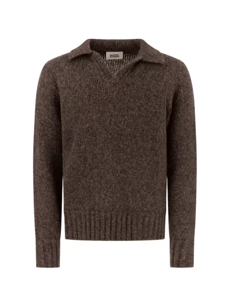 Dzianinowy sweter Alpha Studio z kołnierzem brązowy