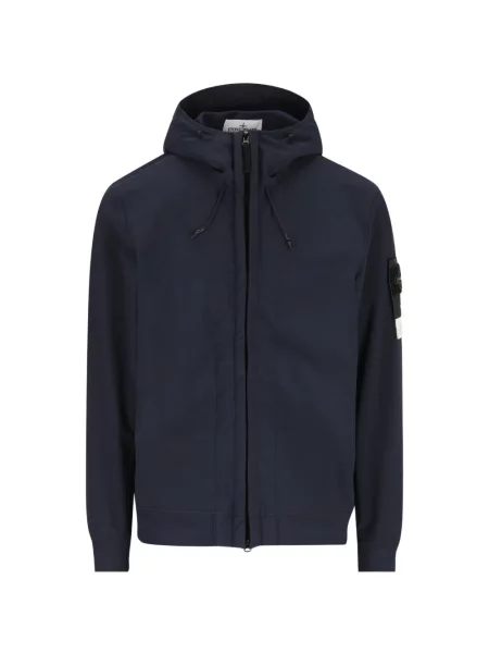 Geacă Stone Island cu glugă cu strasuri albastru