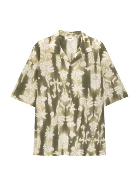 Pull&Bear Cămașă oliv / verde închis alb