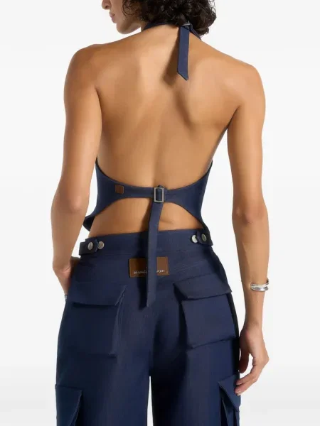 Top Manière De Voir cu gât halter albastru