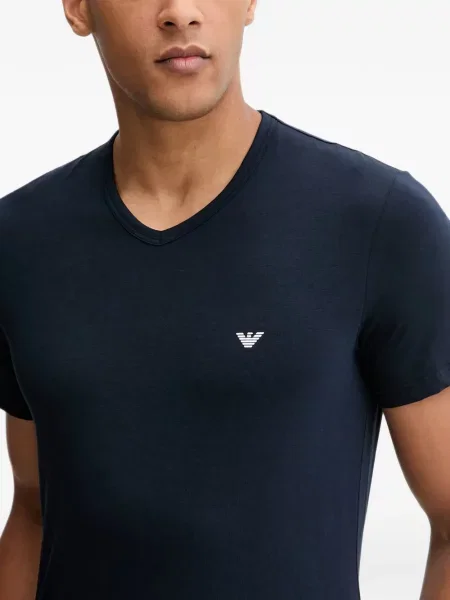 Cămașă Emporio Armani cu decolteu în V din jerseu albastru