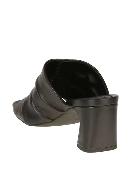 Papuci tip mules Ash din piele cu volane negru