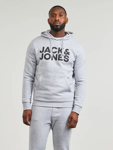 Majica Jack & Jones s kapuljačom s autogramom siva