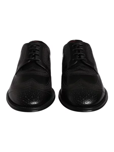 Haftowany oksfordy Dolce And Gabbana skórzany czarny