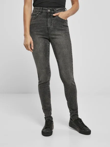 Blugi skinny Urban Classics cu talie înaltă cu strasuri negru