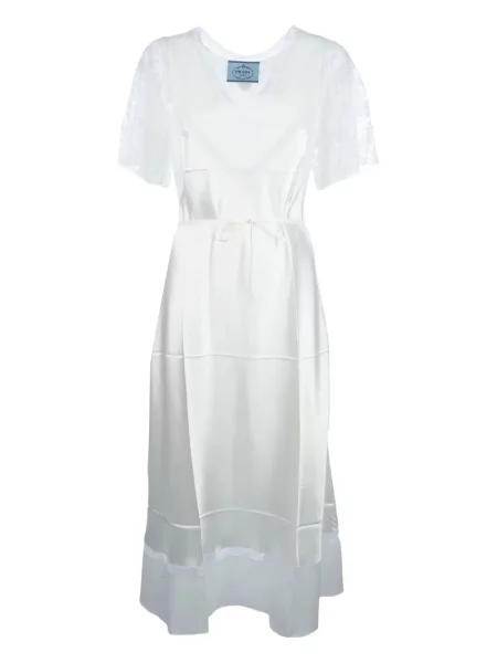 Rochie midi Prada din dantelă până la genunchi de costum alb