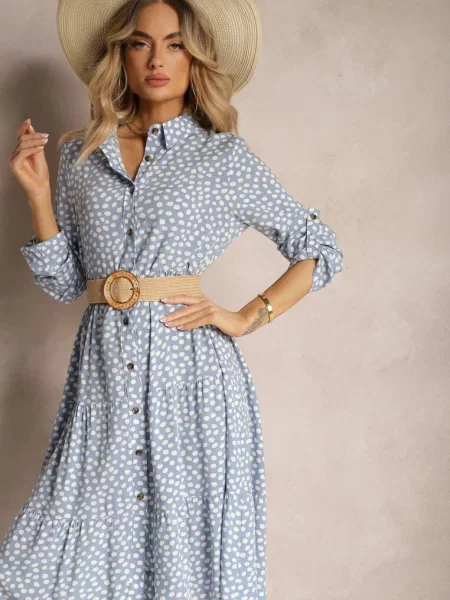 Jasnoniebieska Sukienka Koszulowa w Kropki Wexnella niebieska