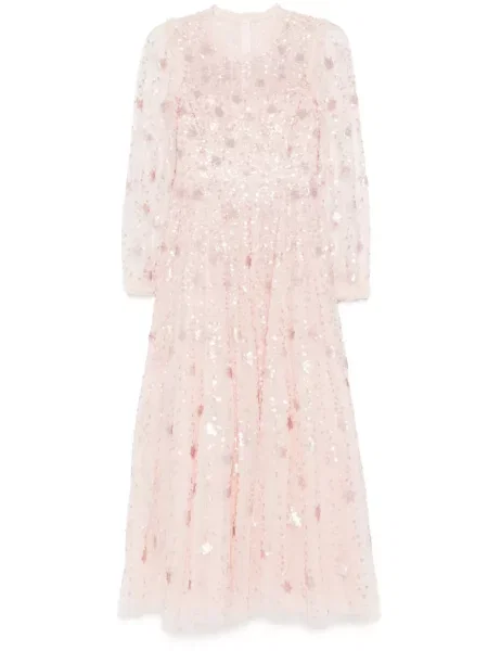 Długa sukienka maxi Needle & Thread z długim rękawem różowa