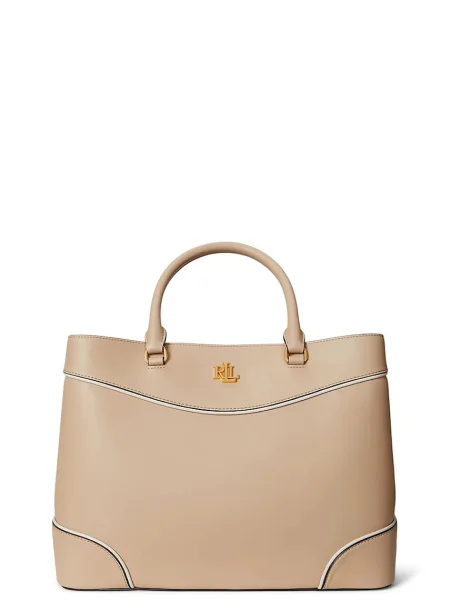 Кожена чанта Lauren Ralph Lauren бежово