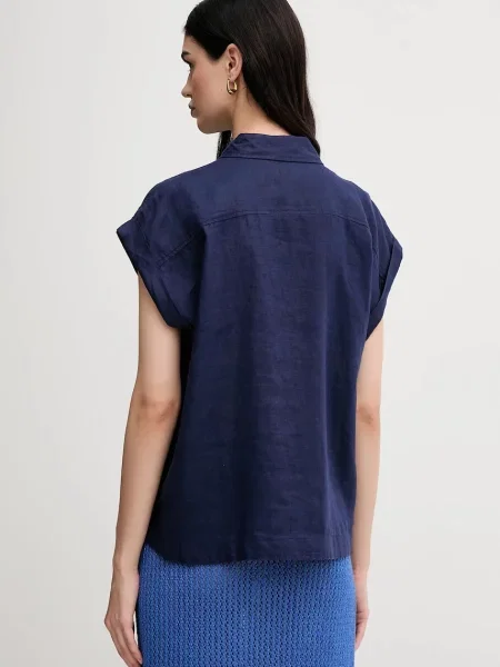 Сорочка з льону United Colors of Benetton regular класичний комір бежевий