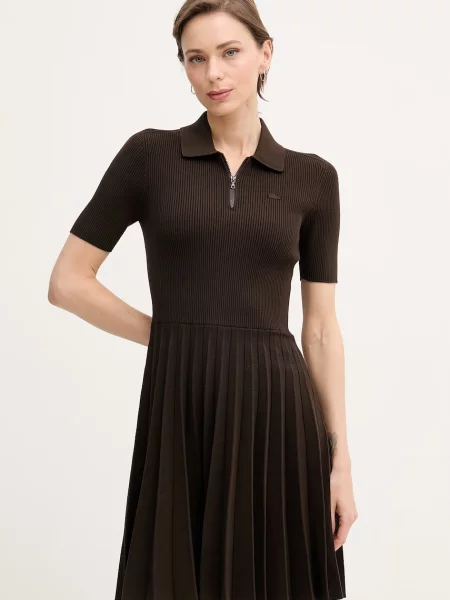 Lacoste rochie plisată cu vâscoză maro
