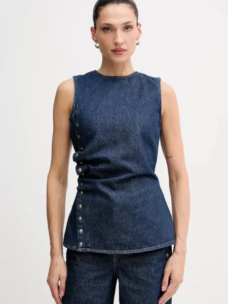 Rotate bluză subțire de blugi bleumarin uni