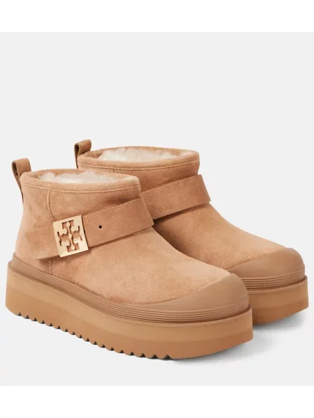 Cizme scurte Tory Burch din piele de căprioară cu platformă maro