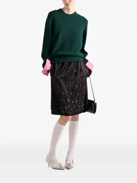 Fustă Prada cu broderie din satin negru
