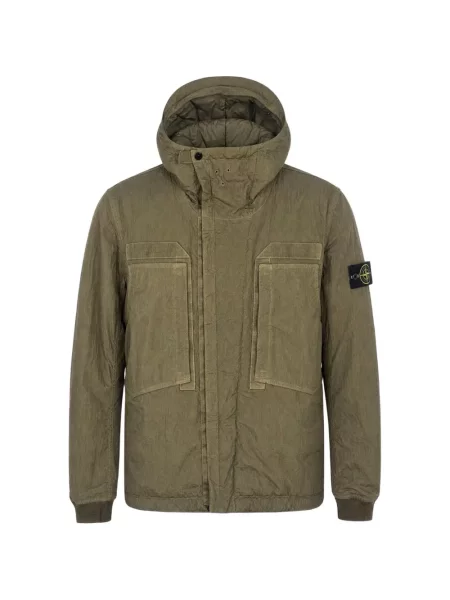 Geacă Stone Island cu glugă cu strasuri verde