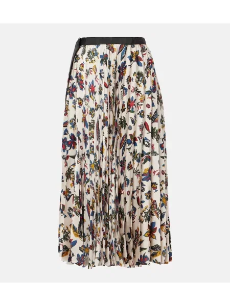 Fusta plisata Sacai cu imagine plisată până la genunchi alb