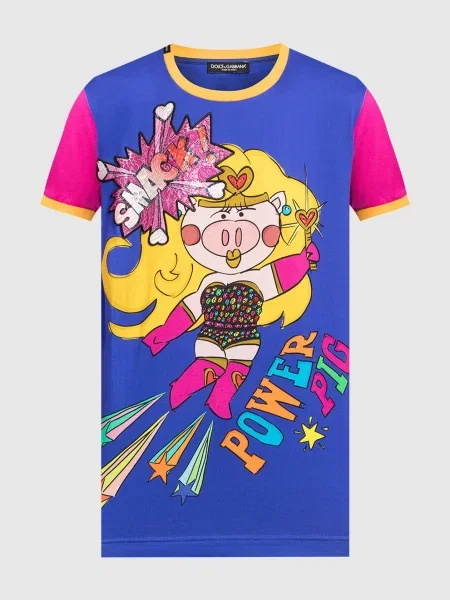 Футболка з принтом Pig Supergirl Dolce&gabbana синя