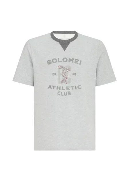Tricou Brunello Cucinelli cu imagine din jerseu cu decolteu rotund gri