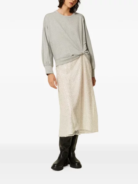 Lung rochie Twinset cu broderie din tul gri