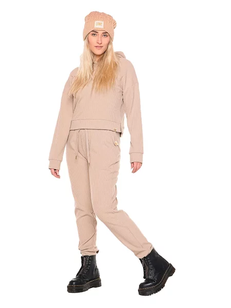 Zimowe bluzy z kapturem z prążkowanego materiału "Relaxed" beżowa