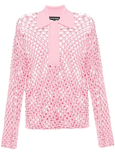 Top David Koma cu broderie roz