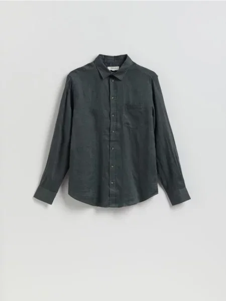 Reserved Cămașă regular fit din in verde-oliv verde