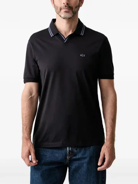 Tricou polo Armani Exchange cu autograf negru
