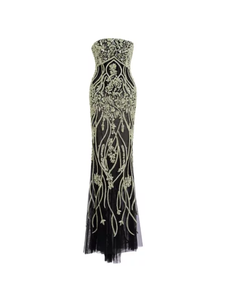 Rochie Saiid Kobeisy cu broderie din tul fără bretele negru