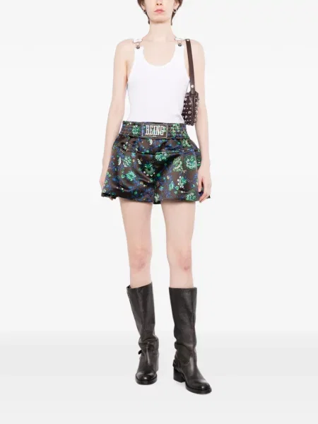 Pantaloni scurți Sacai din satin cu model floral cu imagine maro