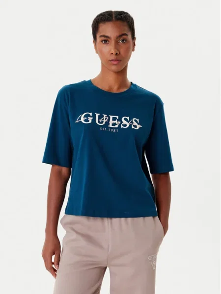 Guess Tricou Boxy Fit albastru