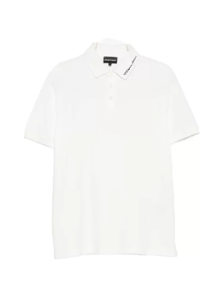 Tricou polo Emporio Armani cu autograf alb